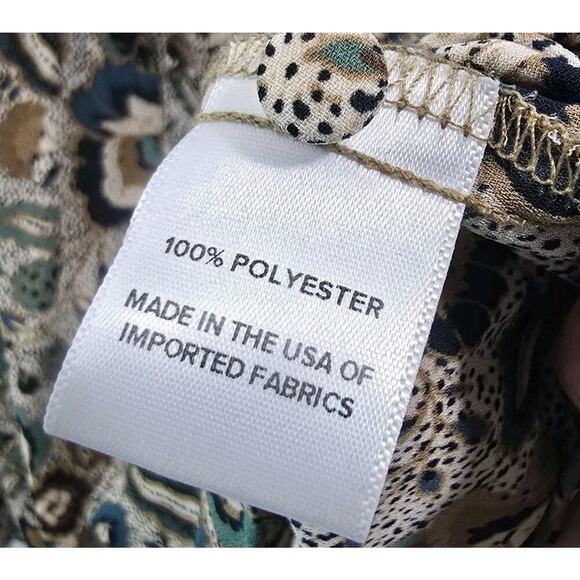 Evereve Shirt Women Medium Beige Blouse Popover Button Ruffle Long Sleeve Floral - Picture 11 of 13